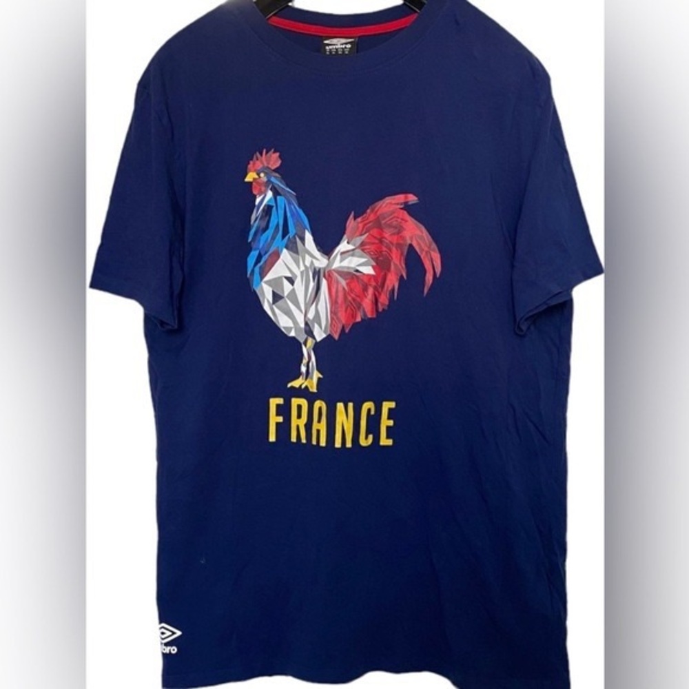 UMBRO Navy Blue T-Shirt in XL with inch France inch and Rooster Graphic Print